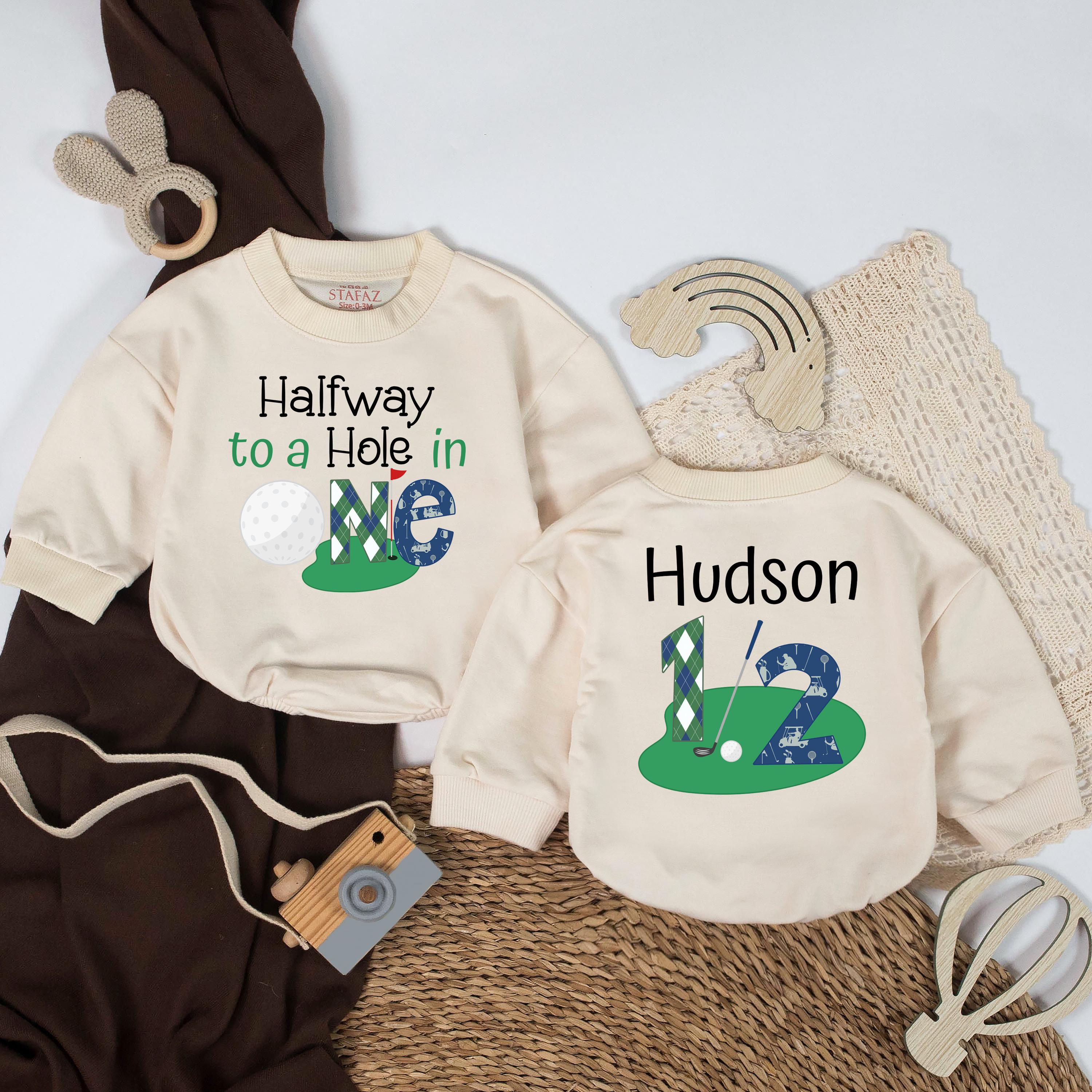 Personalized Golf Half Birthday Romper for Baby Boys, Halfway to Hole in One Outfit, Custom 6 Month Cake Smash Outfit with Fun Golf Theme