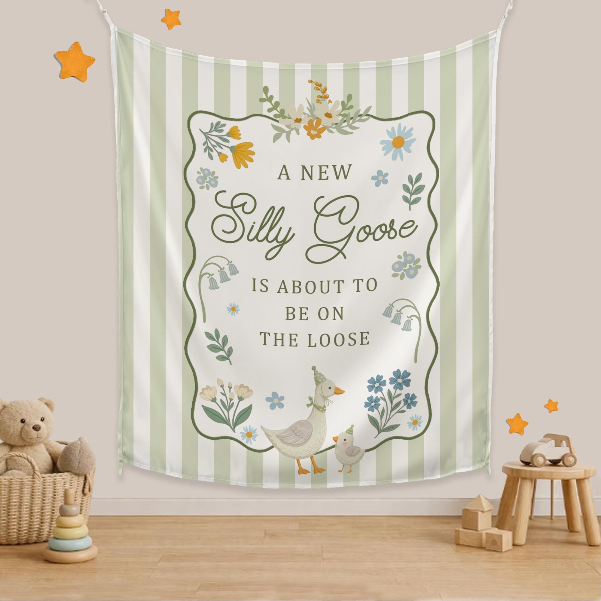 Personalized Goose Baby Shower Banner with Scalloped Frame Custom Gender Neutral Backdrop A New Silly Goose Cute Party Decoration Gift