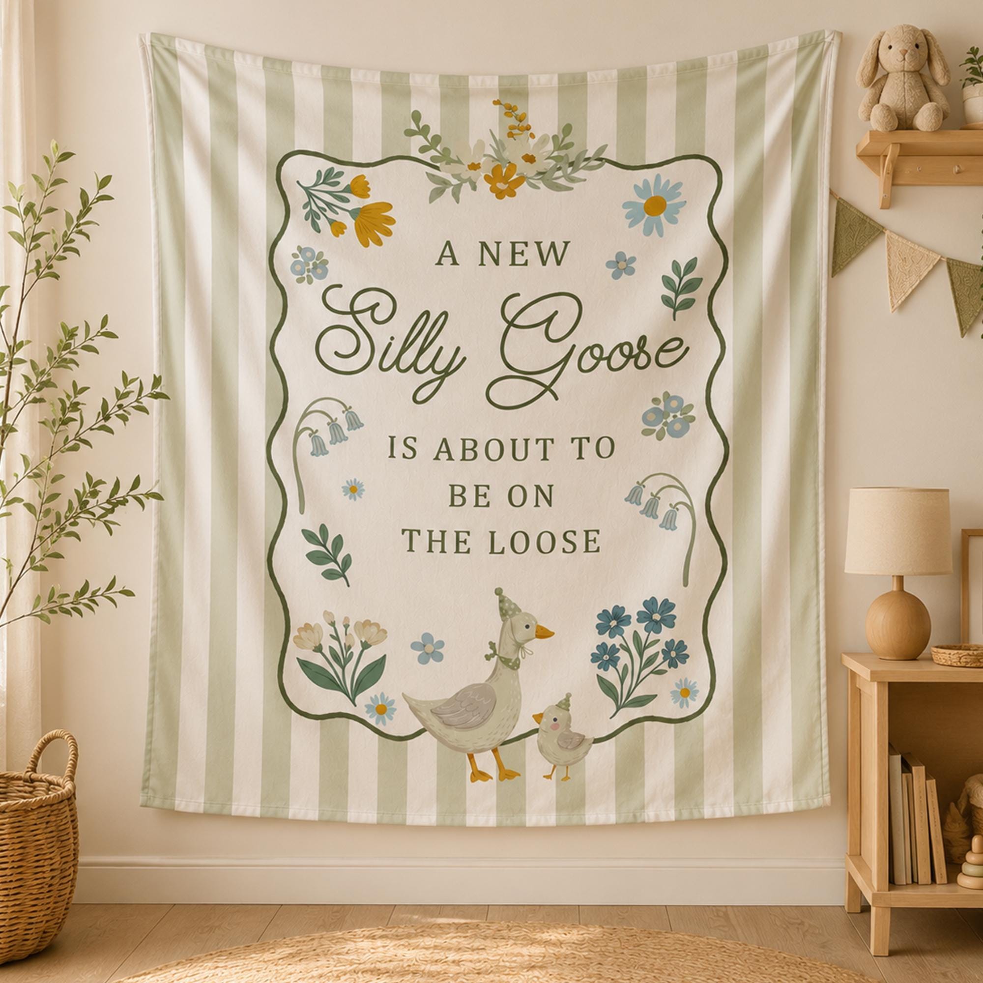 Personalized Goose Baby Shower Banner with Scalloped Frame Custom Gender Neutral Backdrop A New Silly Goose Cute Party Decoration Gift