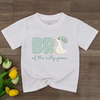 Personalized Goose Family Birthday Shirts with Gingham Letters Mom Dad Baby Outfit Custom Name First Birthday Party Bodysuit Gift