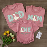 Personalized Goose Family Birthday Shirts with Gingham Letters Mom Dad Baby Outfit Custom Name First Birthday Party Bodysuit Gift