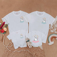 Personalized Goose Family Matching Shirts Fun Birthday Outfit for Baby Toddler Party with Soft Pastel Balloons and Custom Names