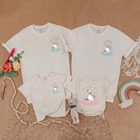 Personalized Goose Family Matching Shirts Fun Birthday Outfit for Baby Toddler Party with Soft Pastel Balloons and Custom Names