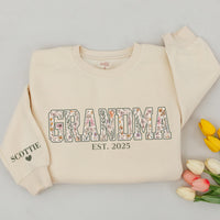 Personalized Grandma and Granddaughter Matching Sweatshirts with Vintage Floral Design Custom Names Heart Details Soft Cotton Comfortable Gift