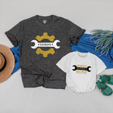 Personalized Grandpa Baby Matching Shirts with Wrench Gear Artwork, Grandpa’s Little Helper Romper, Soft Cotton Baby Gift for First Grandson