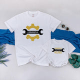 Personalized Grandpa Baby Matching Shirts with Wrench Gear Artwork, Grandpa’s Little Helper Romper, Soft Cotton Baby Gift for First Grandson
