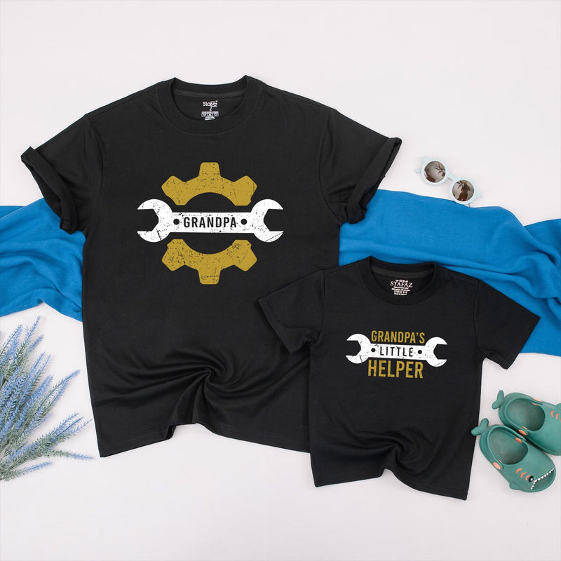 Personalized Grandpa Baby Matching Shirts with Wrench Gear Artwork, Grandpa’s Little Helper Romper, Soft Cotton Baby Gift for First Grandson