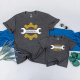 Personalized Grandpa Baby Matching Shirts with Wrench Gear Artwork, Grandpa’s Little Helper Romper, Soft Cotton Baby Gift for First Grandson
