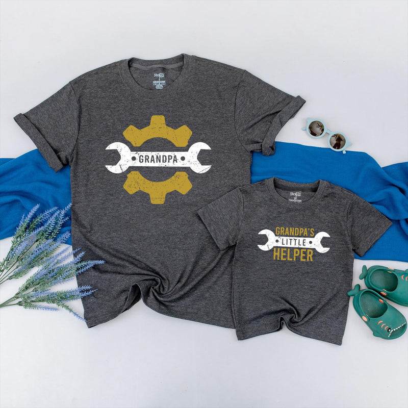 Personalized Grandpa Baby Matching Shirts with Wrench Gear Artwork, Grandpa’s Little Helper Romper, Soft Cotton Baby Gift for First Grandson