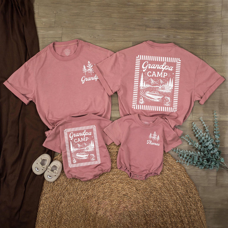 Personalized Grandpa Camp Baby Romper with Custom Name, Soft Long Sleeve Cotton Outfit for Newborns & Toddlers, Matching Family Gift
