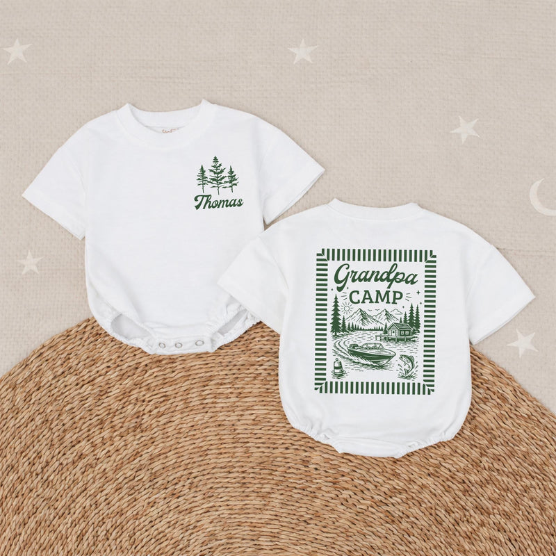 Personalized Grandpa Camp Baby Romper with Custom Name, Soft Long Sleeve Cotton Outfit for Newborns & Toddlers, Matching Family Gift