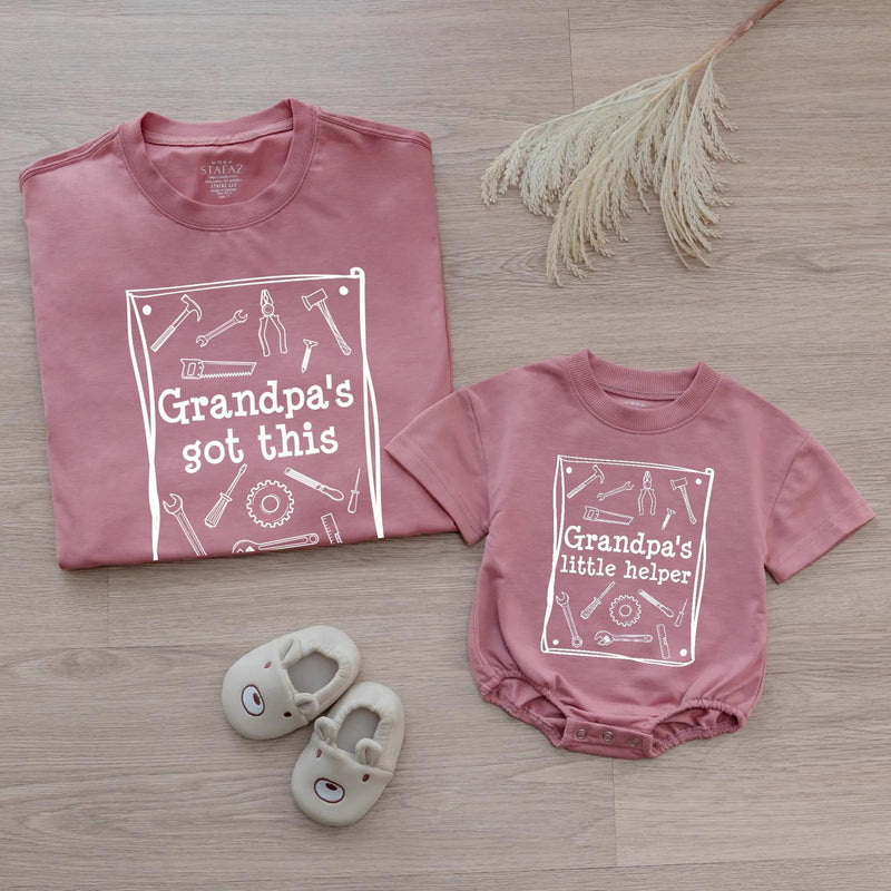 Personalized Grandpa and Me Matching Outfit with Handyman Tools Design, Grandpa's Little Helper Baby Romper and Grandpa Shirt, Soft Cotton