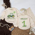Personalized Green Tractor Baby Romper, 1st Birthday Outfit for Boy, Farm-Themed Party Clothes, Cake Smash Gift, Custom Name Design