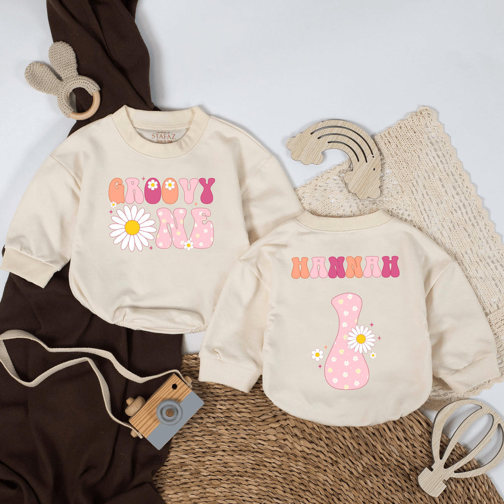 Personalized Groovy One Baby Romper with Retro Daisy Design Warm Colors 1st Birthday Outfit for Girl Comfortable Soft Cotton Gift