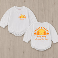 Personalized Half Birthday Baby Romper Custom Sun Half Way Around The Sun Outfit 6 Month Old Baby Clothes Short Sleeve
