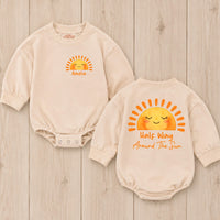 Personalized Half Birthday Baby Romper Custom Sun Half Way Around The Sun Outfit 6 Month Old Baby Clothes Short Sleeve