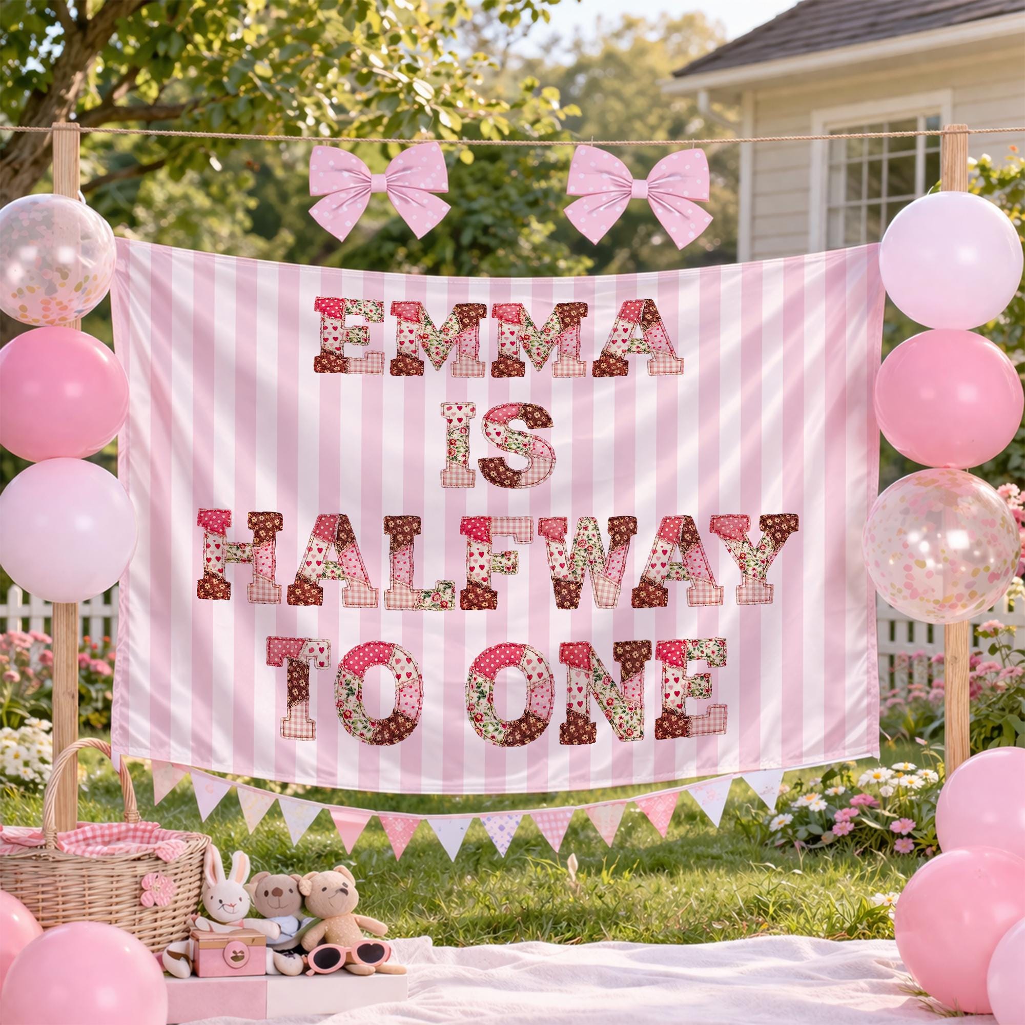 Personalized Half Birthday Girl Romper with Pink Floral 1/2 Design and Custom Name Emma, Cottagecore Baby Outfit for Special Milestone