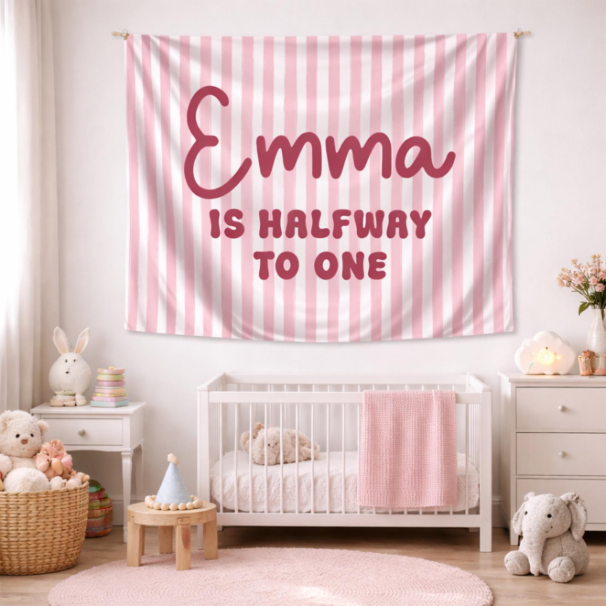 Personalized Half Way to One 6 Month Birthday Banner for Baby Party Decor, Custom Half Birthday Backdrop with Name for Milestone Celebration