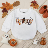 Personalized Halloween Baby Boy Romper with Name Ghost Bat Pumpkin Design Toddler First Halloween Outfit Soft Cotton Spooky Gift