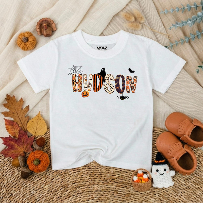 Personalized Halloween Baby Boy Romper with Name Ghost Bat Pumpkin Design Toddler First Halloween Outfit Soft Cotton Spooky Gift