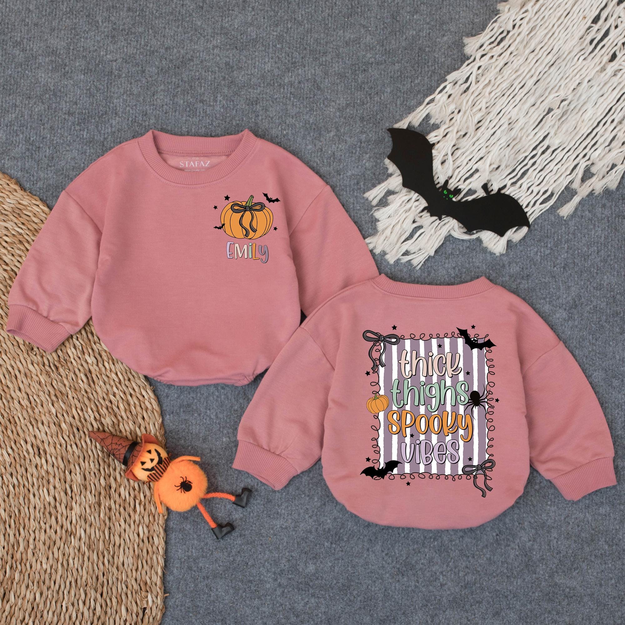 Personalized Halloween Baby Romper with Pumpkin Face and Spooky Vibes Design Fun Infant Bodysuit Trick or Treat Gift for Baby Girl or Boy