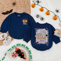 Personalized Halloween Baby Romper with Pumpkin Face and Spooky Vibes Design Fun Infant Bodysuit Trick or Treat Gift for Baby Girl or Boy