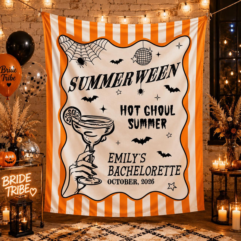 Personalized Halloween Bachelorette Banner Summerween Party Decor Custom Name Date Backdrop Spooky Bride Hot Ghoul October Celebration
