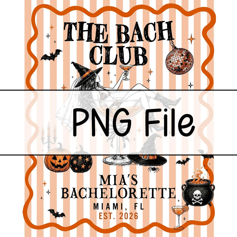 Personalized Halloween Bachelorette Party Banner Retro Orange Disco Theme Custom Name Date Mia's Celebration Miami Witch Design