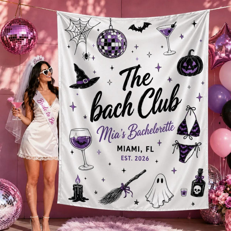 Personalized Halloween Bachelorette Silk Banner with Spooky Bride Theme, Custom Name, Ghost & Witch Motifs, Party Backdrop Decor