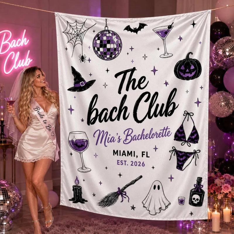 Personalized Halloween Bachelorette Silk Banner with Spooky Bride Theme, Custom Name, Ghost & Witch Motifs, Party Backdrop Decor