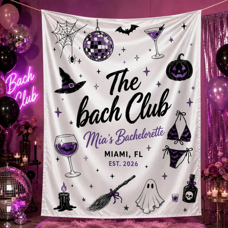 Personalized Halloween Bachelorette Silk Banner with Spooky Bride Theme, Custom Name, Ghost & Witch Motifs, Party Backdrop Decor