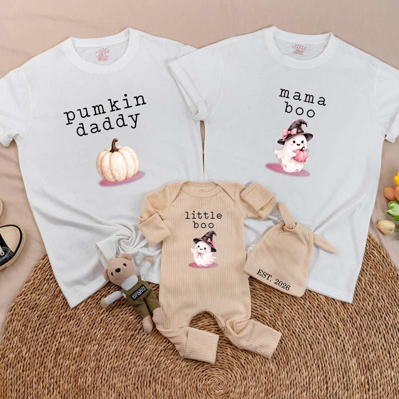 Personalized Halloween Family Matching Tees for Adults and Kids Pumpkin Boo Costume Set Soft Cotton for Fall Season