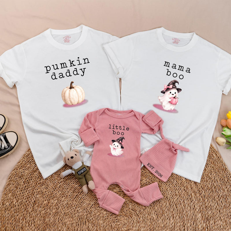 Personalized Halloween Family Matching Tees for Adults and Kids Pumpkin Boo Costume Set Soft Cotton for Fall Season