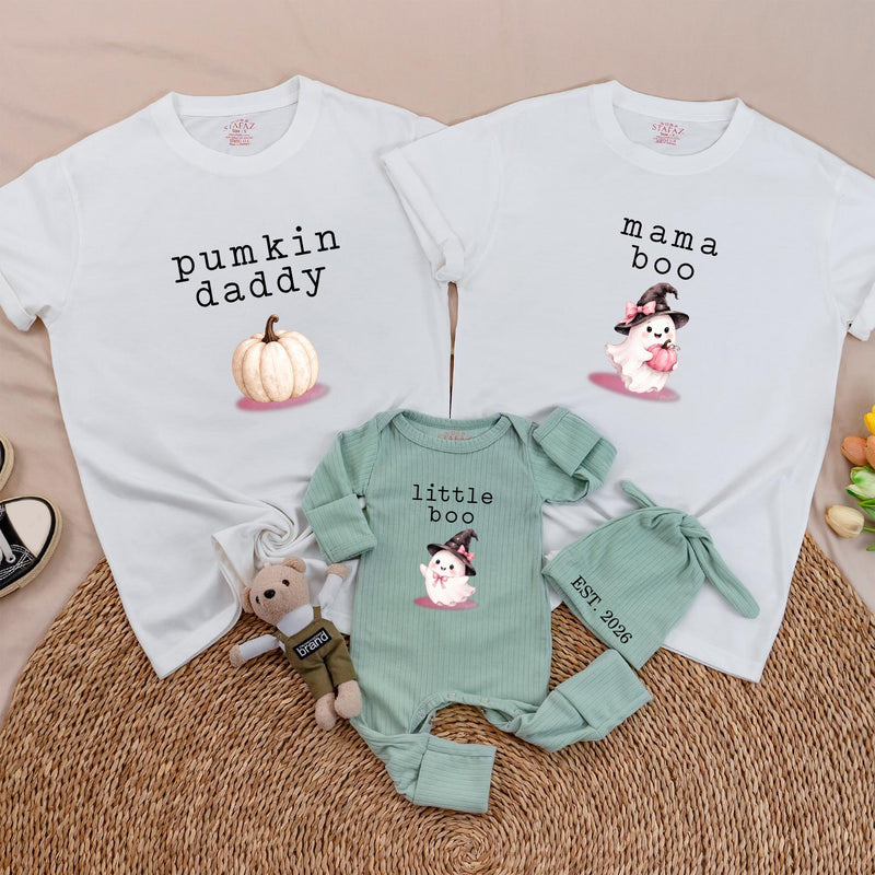 Personalized Halloween Family Matching Tees for Adults and Kids Pumpkin Boo Costume Set Soft Cotton for Fall Season