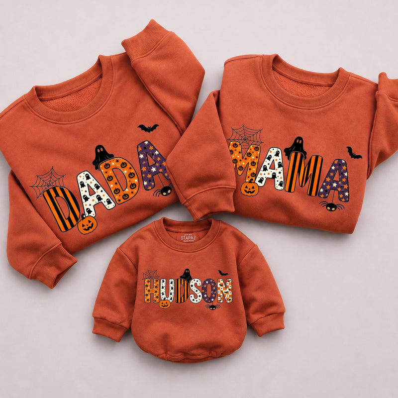 Personalized Halloween Family Sweatshirt and Romper, First Halloween Matching Outfit, Spooky Season
