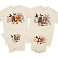 Personalized Halloween Matching Family Shirts with Pumpkin and Spiderweb Design, Custom Mama Daddy Mini Bro Outfits, Soft Cotton Tees