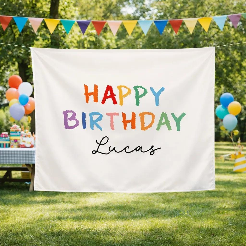 Personalized Happy Birthday Banner with Name Lucas Colorful Brush-Stroke Design Party Backdrop Kids Photo Booth Sign Festive Decor