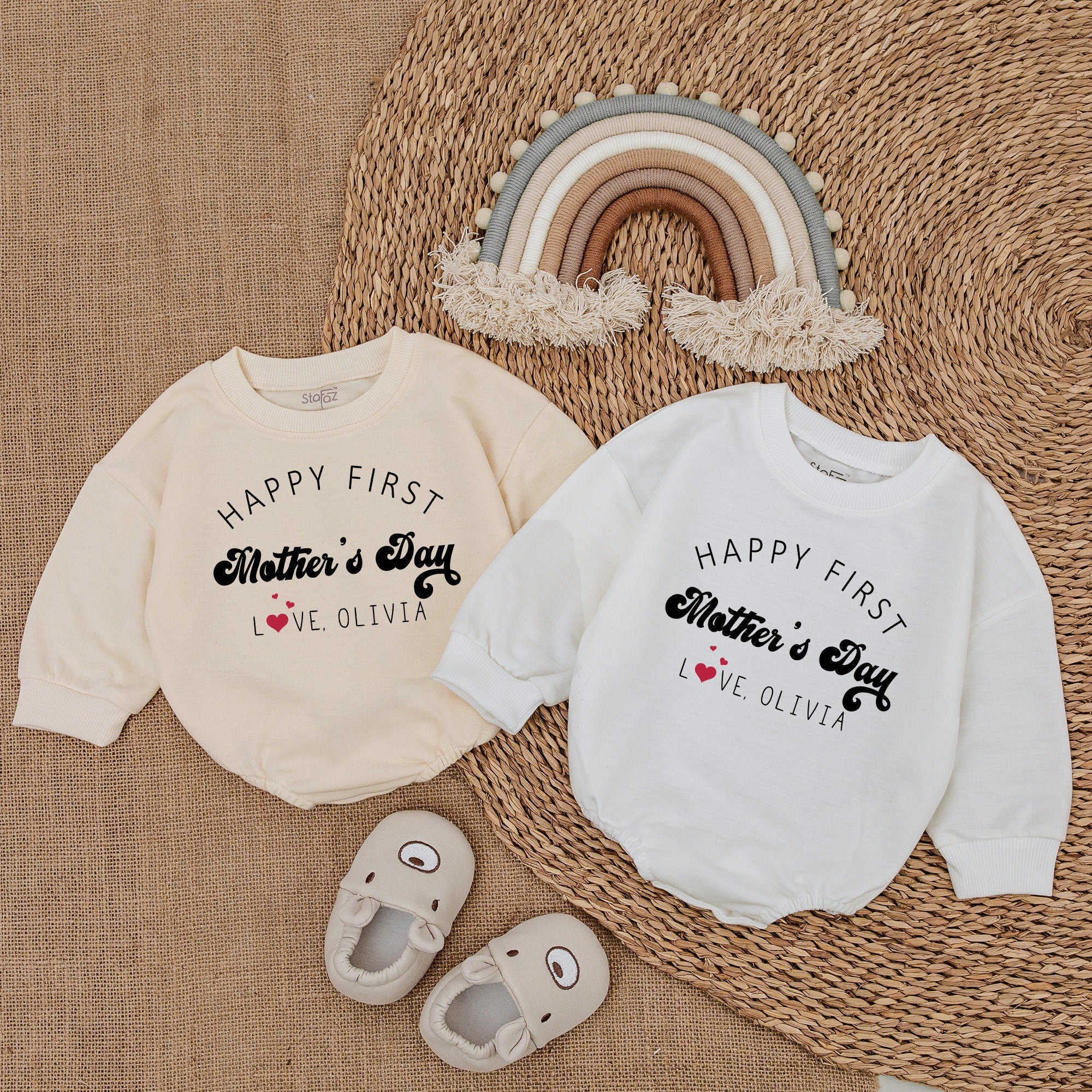 Personalized Happy First Mother's Day Baby Romper Custom Name Heart Design Newborn Soft Cotton Outfit Infant Gift Mother's Day Celebration