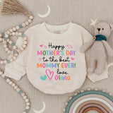 Personalized Happy Mother's Day Baby Romper with Custom Name, Soft Cotton Bodysuit, Whimsical Pastel Colors, Sweet Holiday Gift for Mommy
