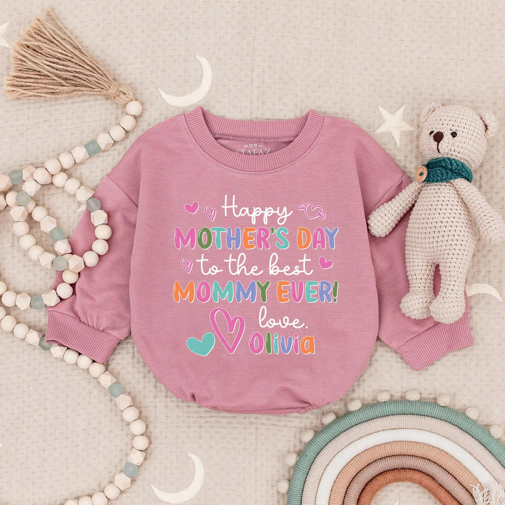 Personalized Happy Mother's Day Baby Romper with Custom Name, Soft Cotton Bodysuit, Whimsical Pastel Colors, Sweet Holiday Gift for Mommy