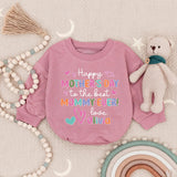 Personalized Happy Mother's Day Baby Romper with Custom Name, Soft Cotton Bodysuit, Whimsical Pastel Colors, Sweet Holiday Gift for Mommy