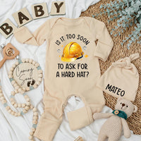 Personalized Hard Hat Baby Bodysuit Funny Construction Outfit Newborn Boys Gift for Builder Family Coming Home Clothes Yellow Design