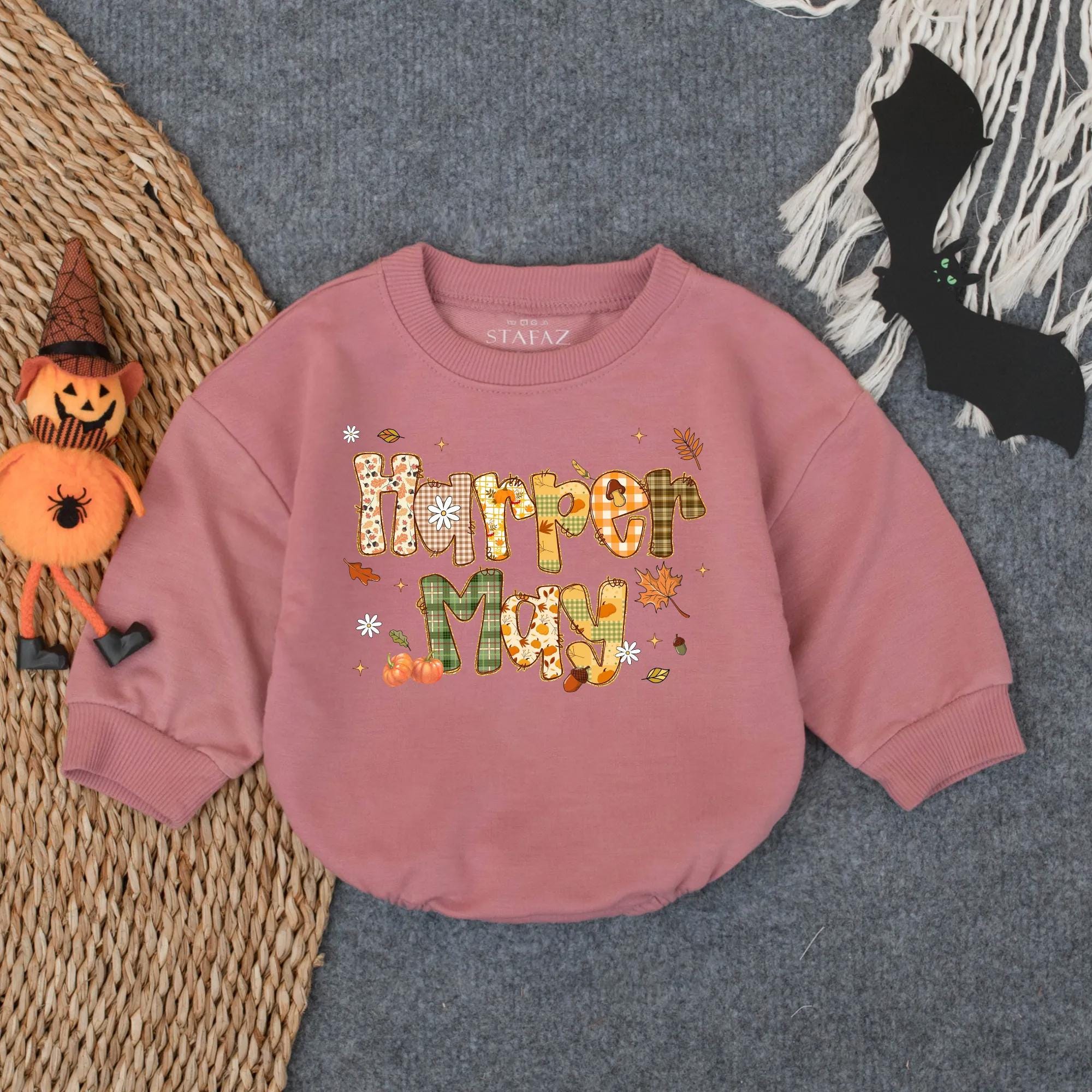 Personalized Harper May Thanksgiving Bubble Romper Baby Girl Outfit Autumn Soft Cotton Apparel First Turkey Day Gift