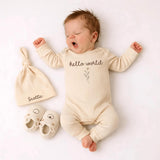 Personalized Hello World Baby Girl Ribbed Bodysuit & Hat Set, Soft Cotton Newborn Coming Home Outfit, Custom Hospital Take-Home Clothes