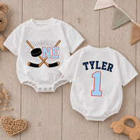 Personalized Hockey Birthday Romper for Baby Boys Custom First Hockey Outfit Soft Cotton for Cake Smash and Celebrations