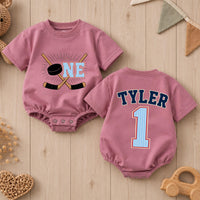 Personalized Hockey Birthday Romper for Baby Boys Custom First Hockey Outfit Soft Cotton for Cake Smash and Celebrations