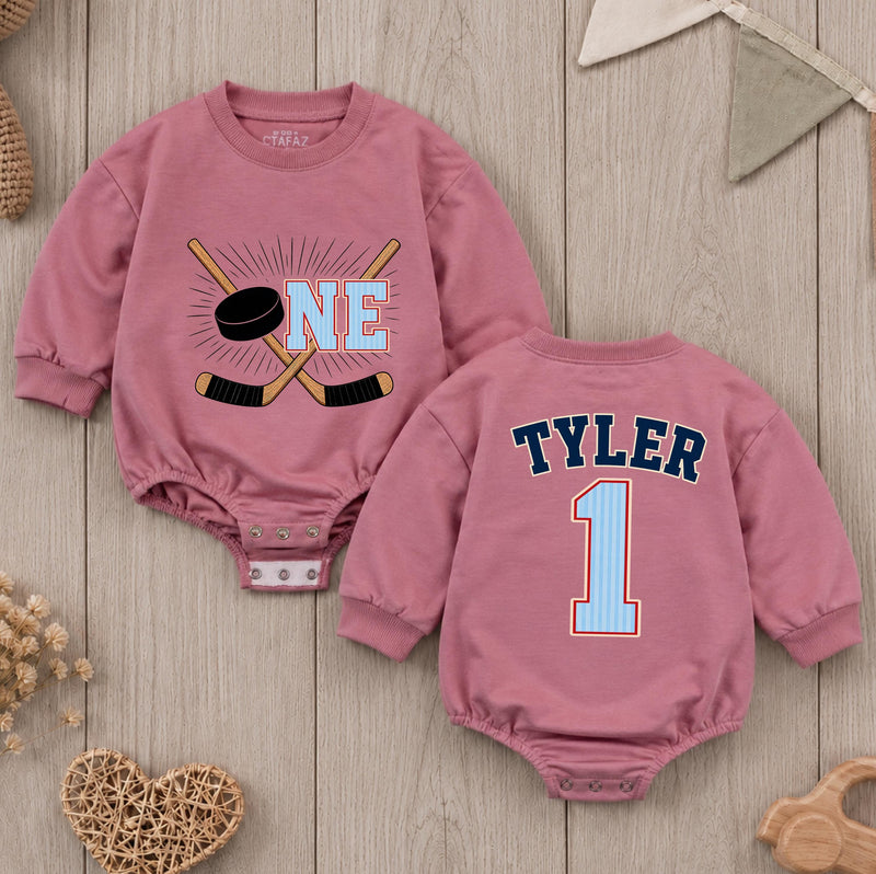 Personalized Hockey Birthday Romper for Baby Boys Custom First Hockey Outfit Soft Cotton for Cake Smash and Celebrations