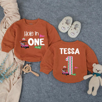 Personalized Hole in One First Birthday Outfit for Baby Girl, Pink Golf Themed Romper with Name, Fun Cake Smash Party Gift