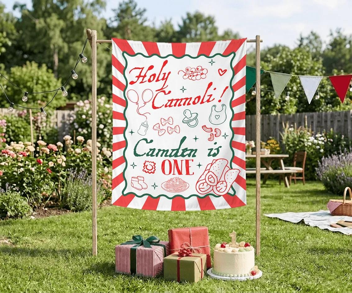Personalized Holy Cannoli Birthday Banner Italian Theme Custom Party Backdrop for Baby or Toddler First Birthday Decor Any Age