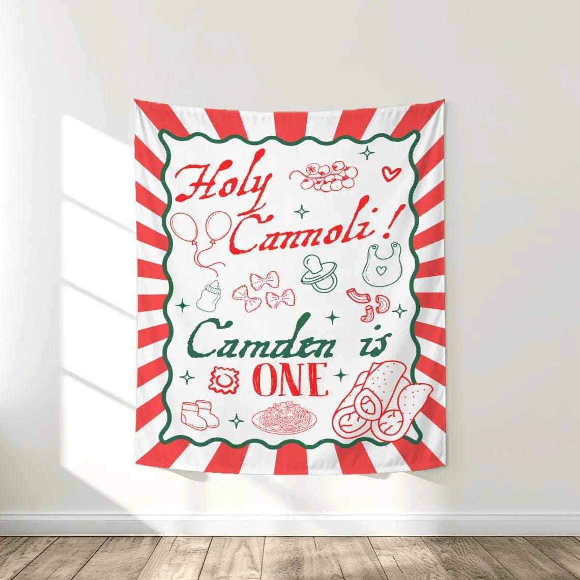 Personalized Holy Cannoli Birthday Banner Italian Theme Custom Party Backdrop for Baby or Toddler First Birthday Decor Any Age